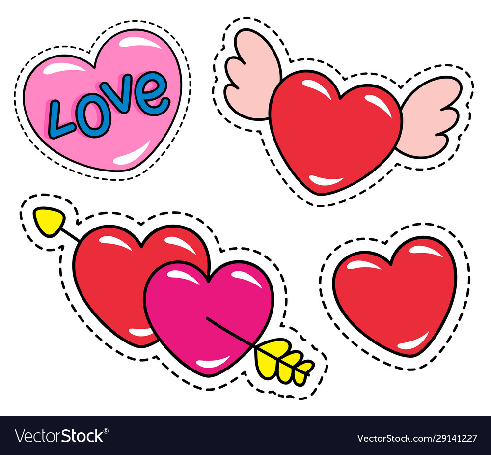 Winged hearts and shapes with arrows collection Vector Image