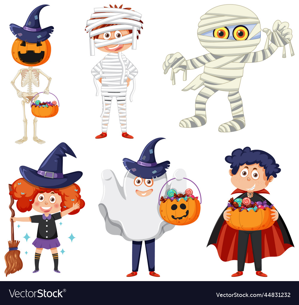 Set of halloween cartoon characters and elements Vector Image