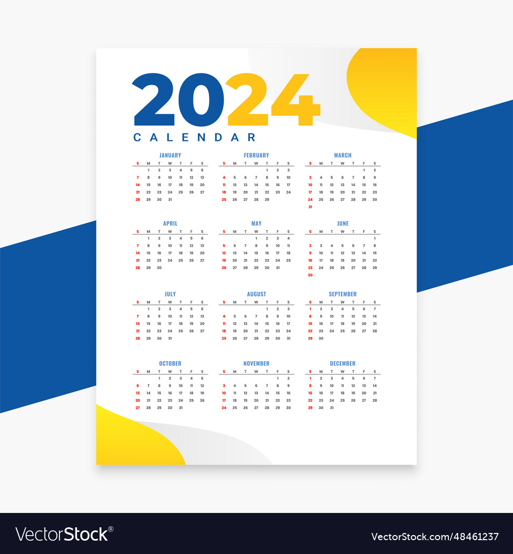 2024 new year calendar layout a perfect office Vector Image