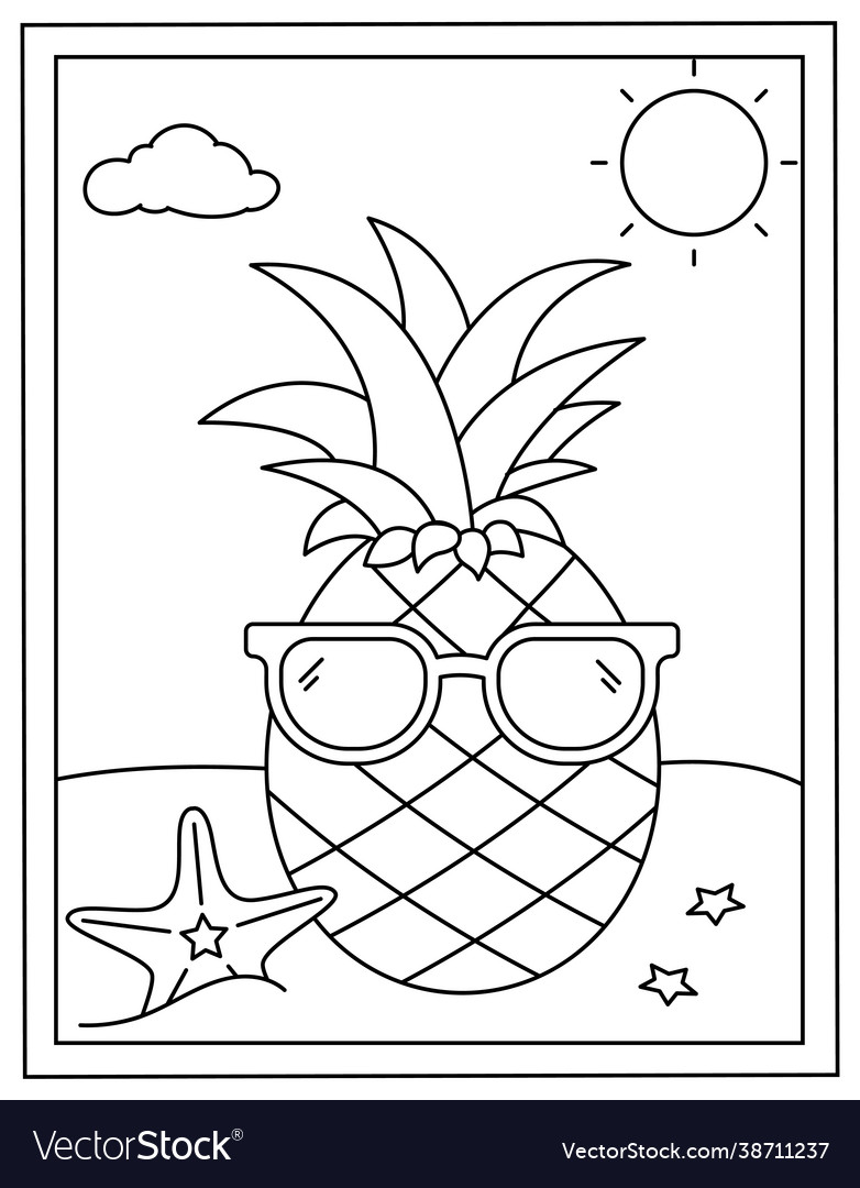 Pineapple colouring page Royalty Free Vector Image