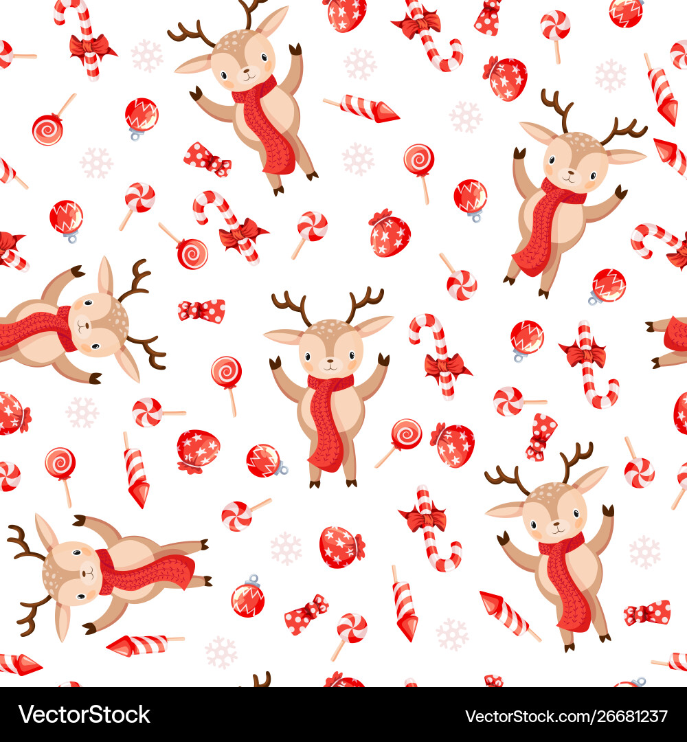 Seamless pattern with cute deers hand-drawn Vector Image