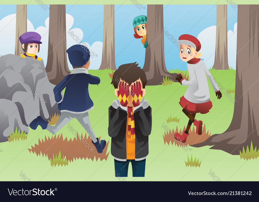 Children playing hide and seek cartoon vector 17678968 Vector Art