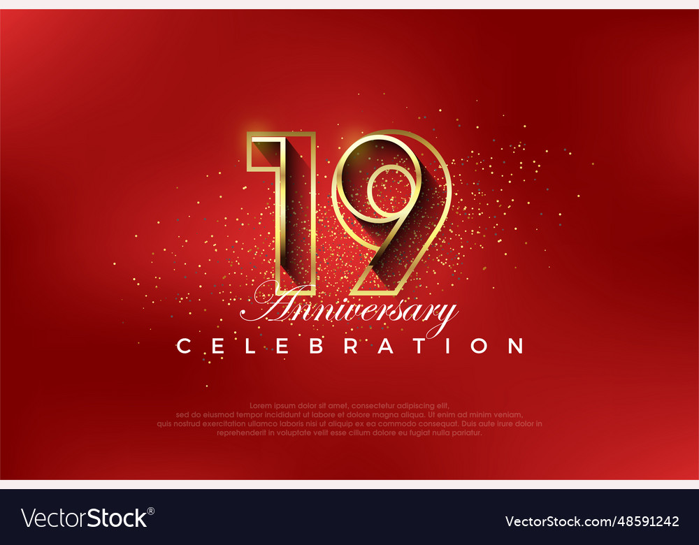 Line art number with golden fancy 19th numeral Vector Image