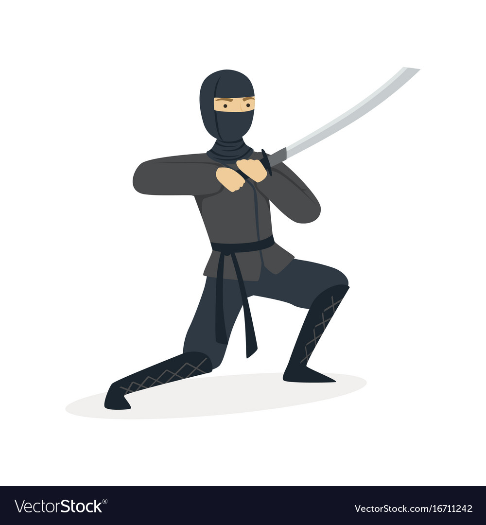 Ninja assassin character in a full black costume Vector Image