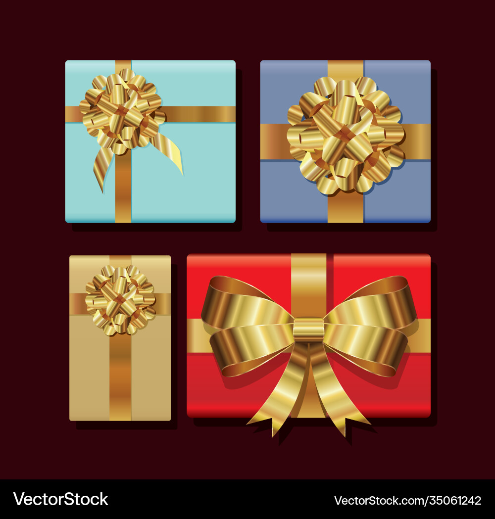 Set gifts boxes with golden bows Royalty Free Vector Image