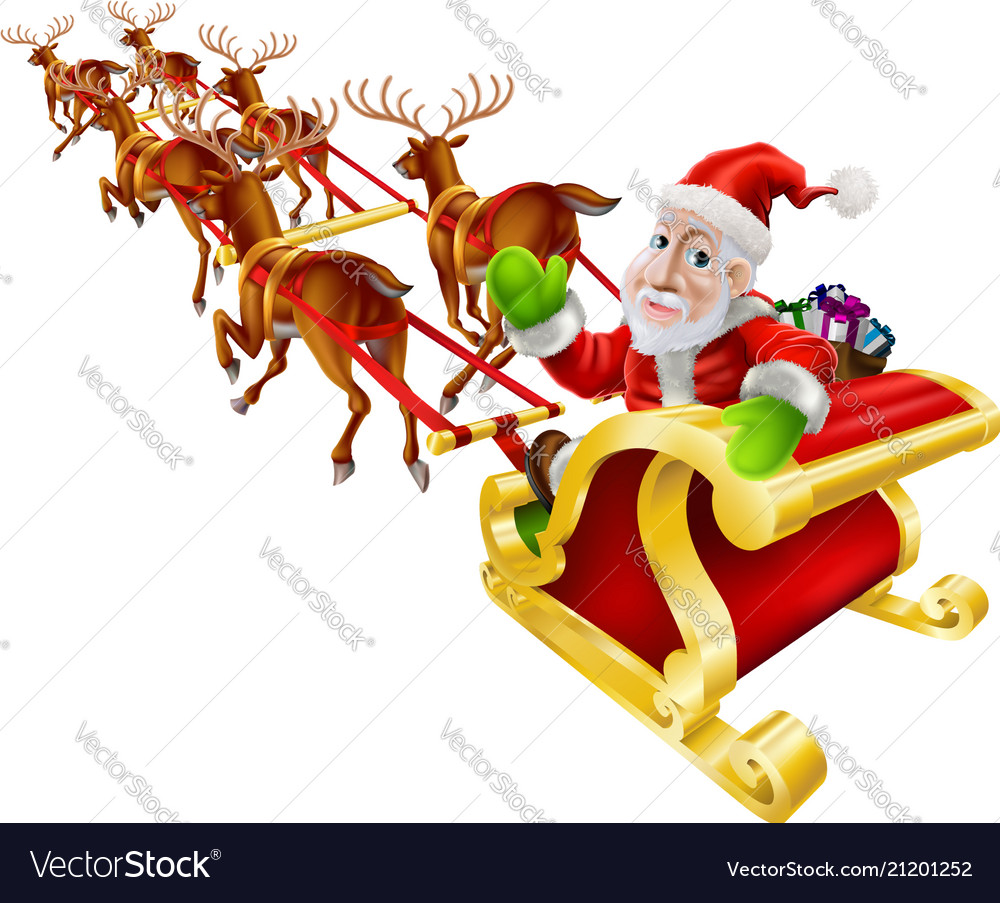 Cartoon Christmas Santa Claus Sled Royalty Free Vector Image