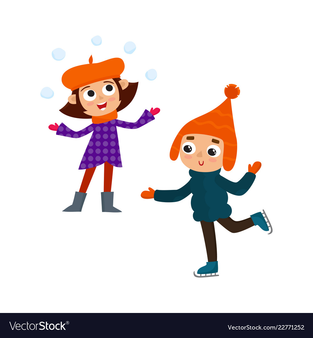 Cartoon teenages in winter clothes Royalty Free Vector Image