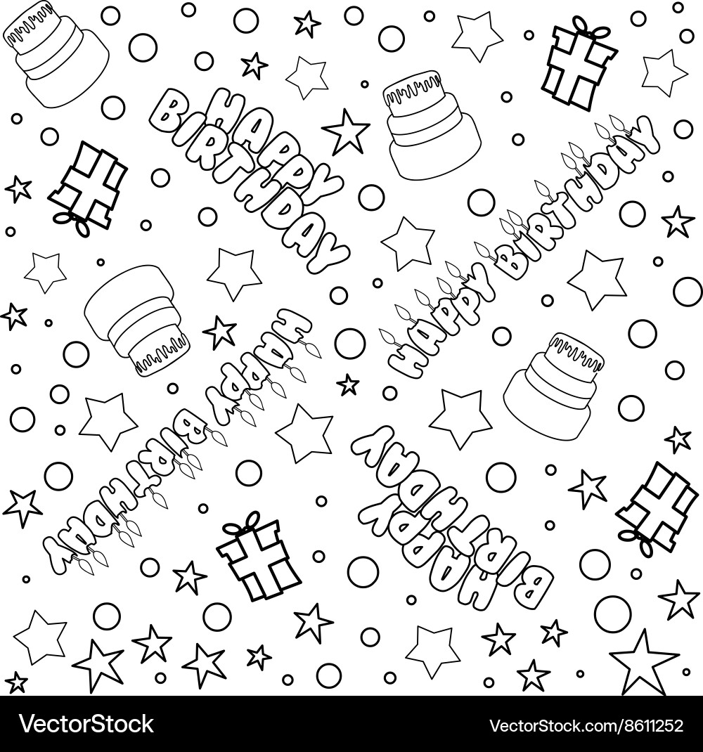 Happy Birthday Pattern Lineart Royalty Free Vector Image