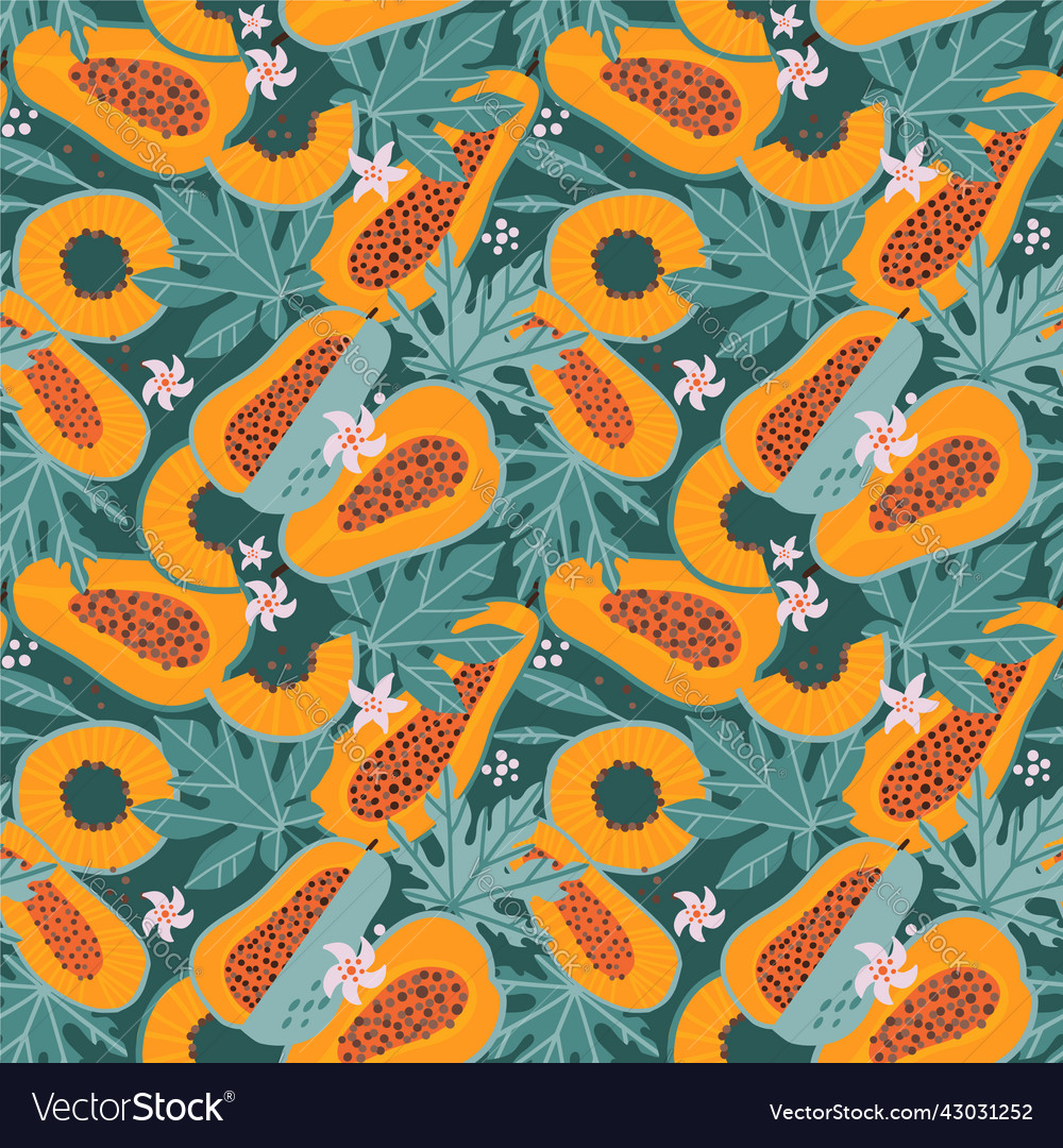 Papaya sliced seamless pattern sweet fruits vector image Papaya sliced seamless pattern sweet fruits