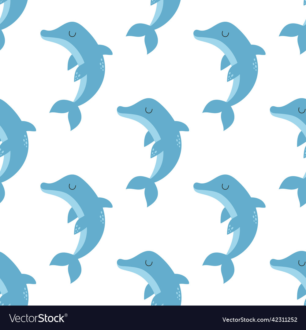 Seamless pattern with dolphin in cartoon style Vector Image