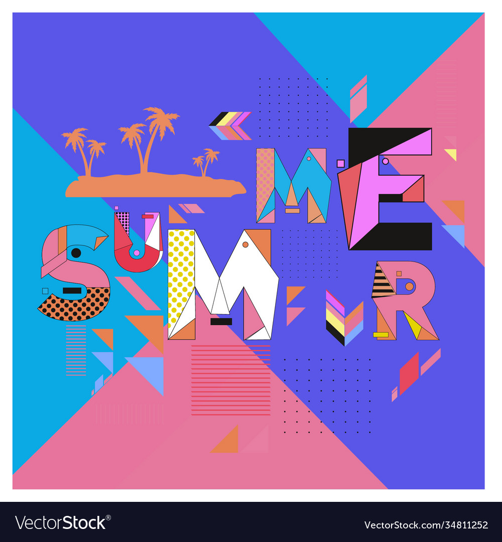 Trendy summer cards with memphis style typography Vector Image