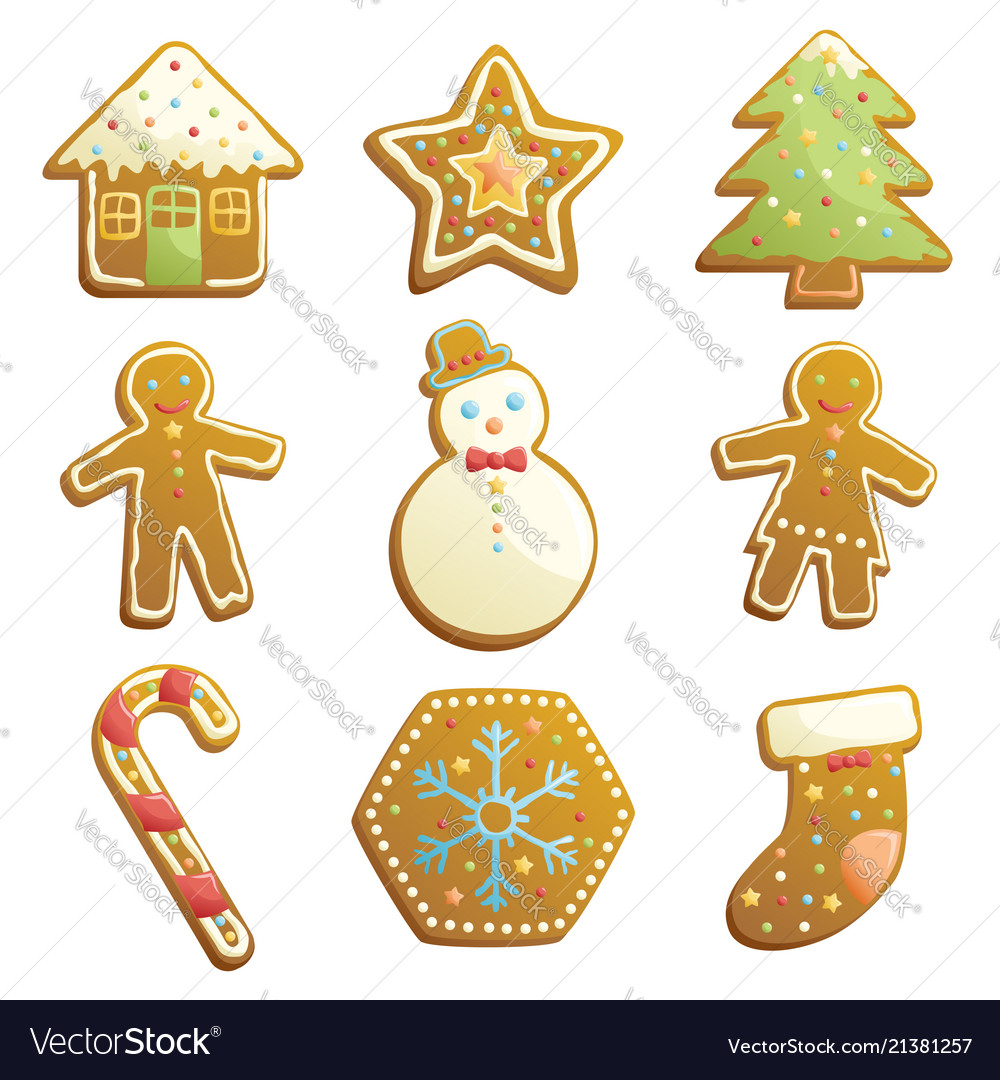 Gingerbread cookies icons Royalty Free Vector Image