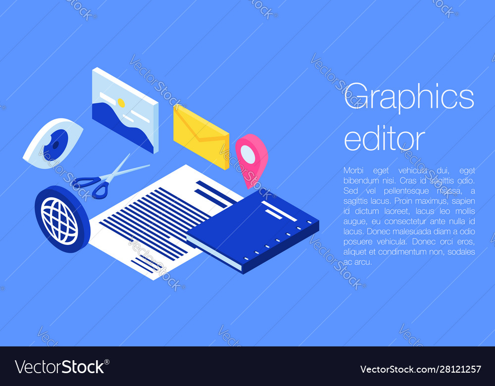 Graphics Editor Concept Banner Isometric Style Vector Image