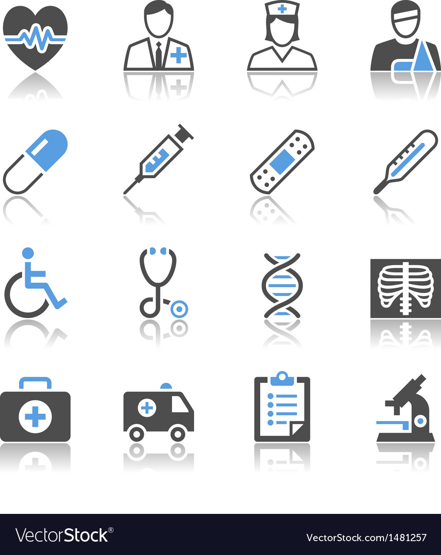 Healthcare icons reflection