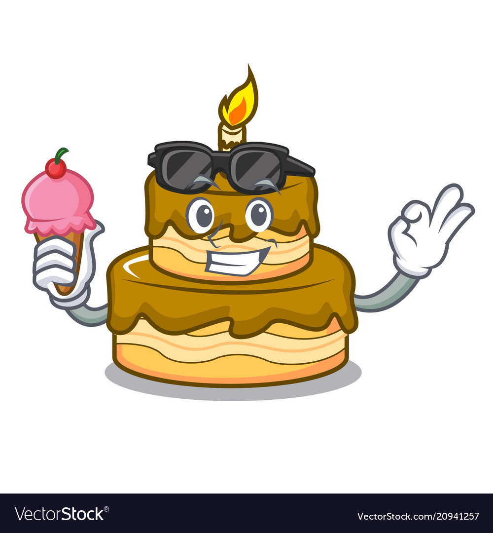With ice cream birthday cake character cartoon Vector Image With ice cream birthday cake character cartoon Vector Image