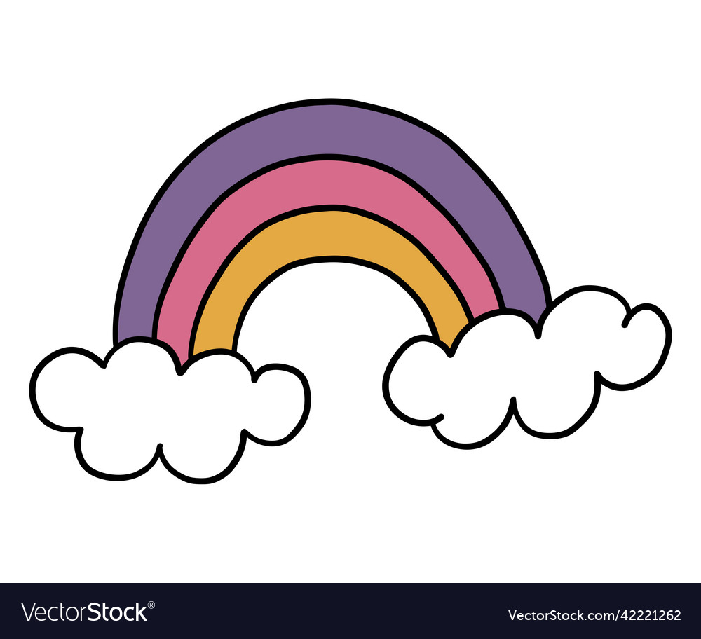 A rainbow with clouds at the ends in the retro Vector Image