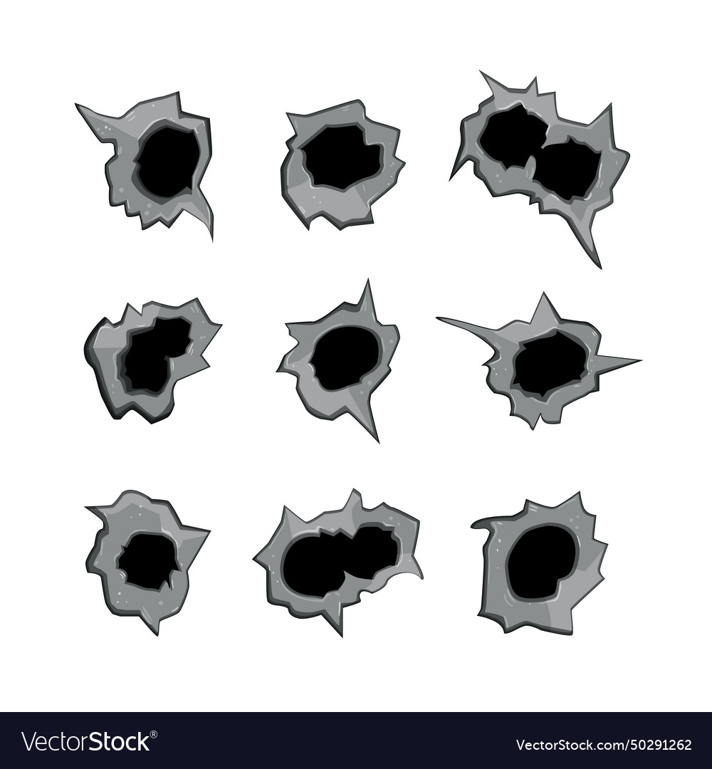 Bullet hole set cartoon Royalty Free Vector Image