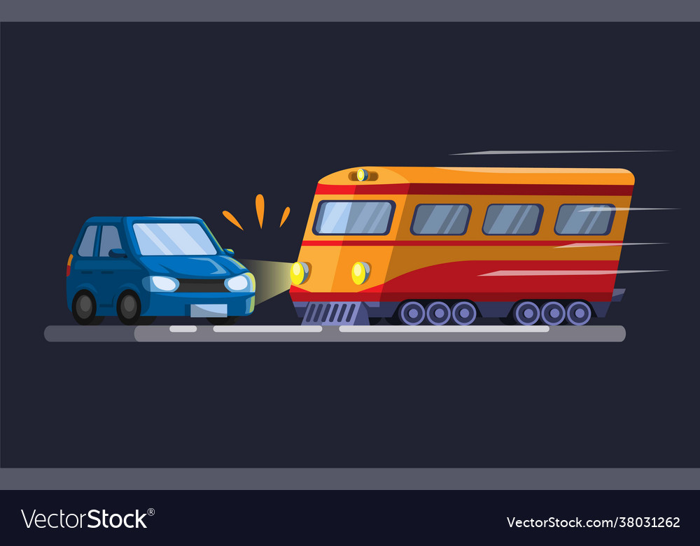 Car hit train crossing accident Royalty Free Vector Image