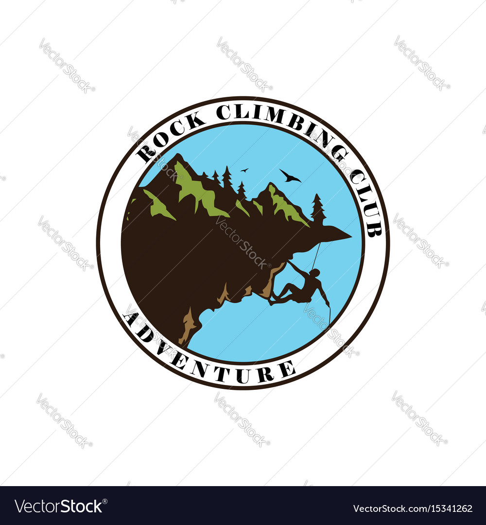 Circle mountain climbing logo design Royalty Free Vector
