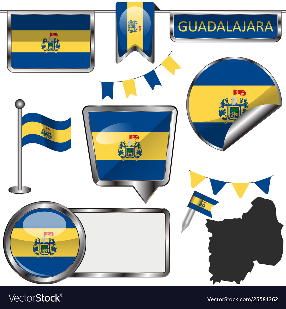 Glossy icons with flag of guadalajara Royalty Free Vector