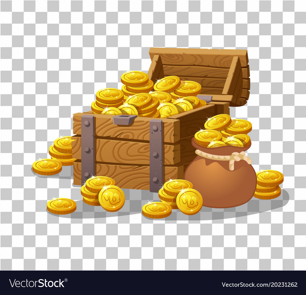 Treasure of gold coins on transparent background