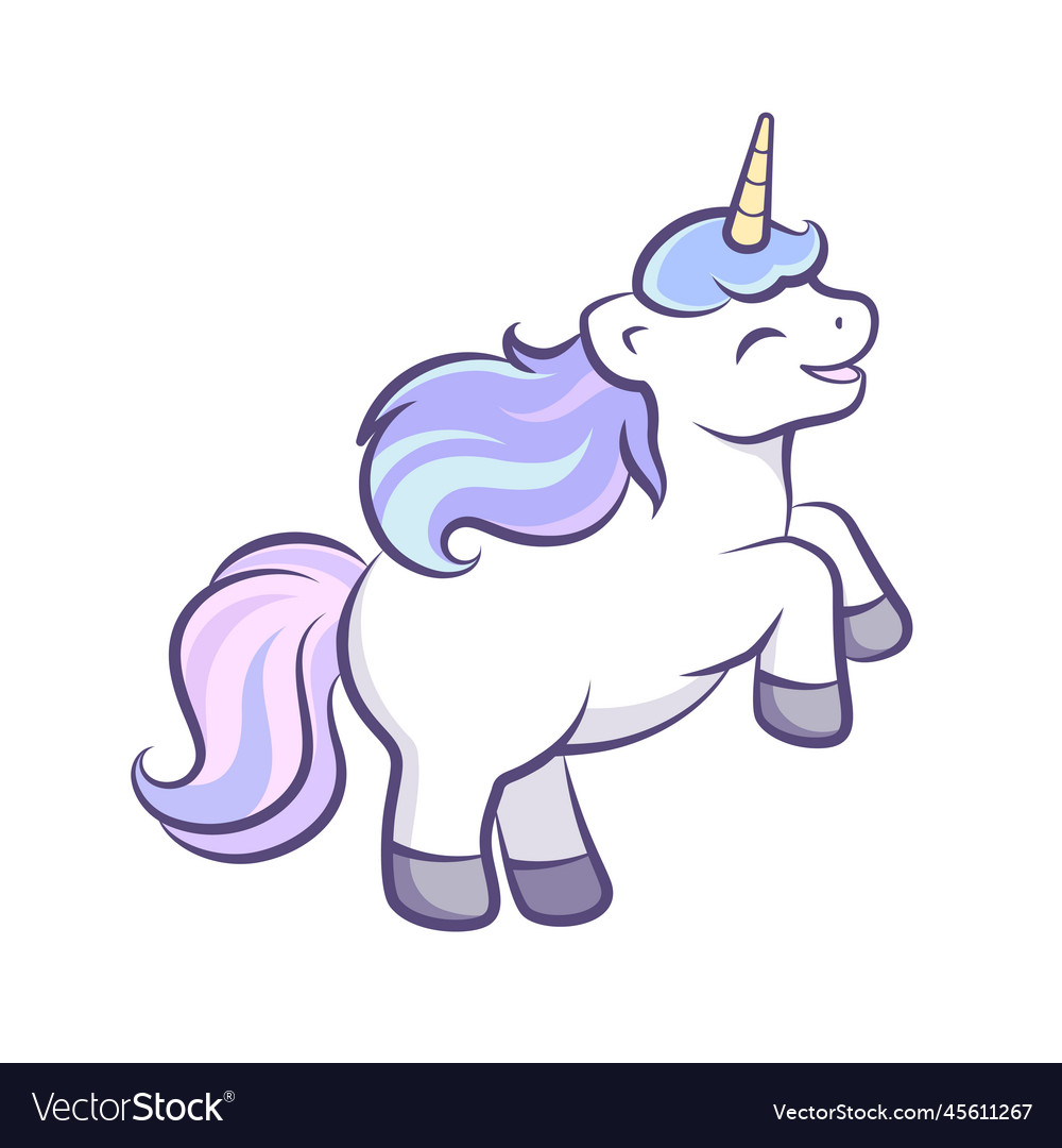 Cute happy unicorn mythical creature cartoon Vector Image