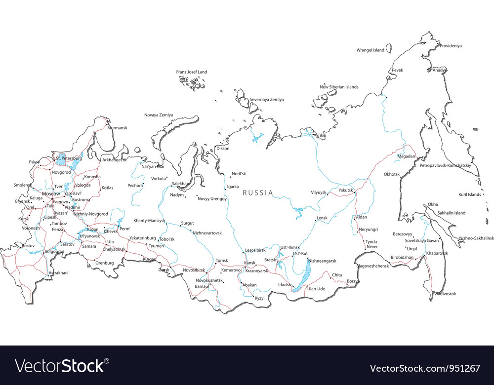 Russia Map Black And White Russia Black White Map Royalty Free Vector Image