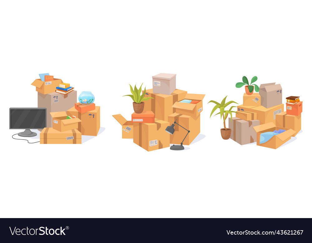 Stack home boxes moving house many cardboard box Vector Image