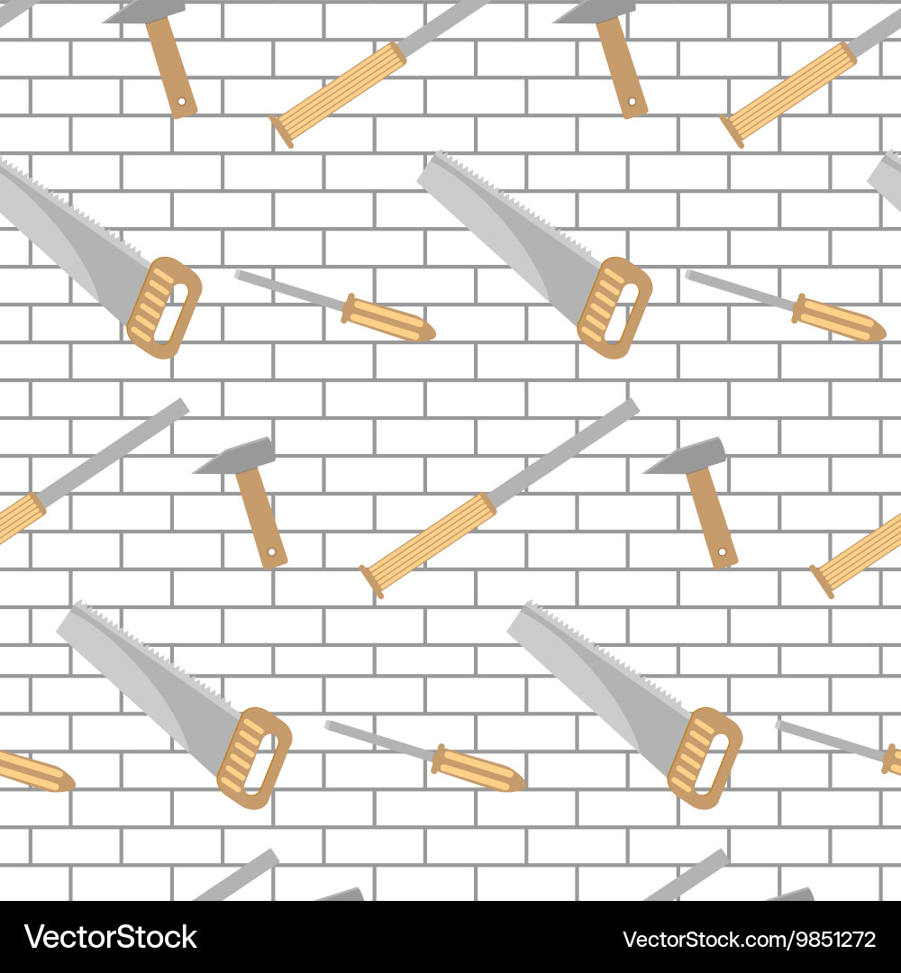 Carpentry tools pattern design brick wall Vector Image