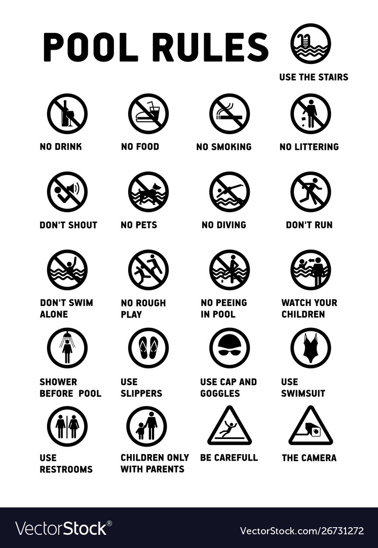 Swimming pool rules set icons and symbol for Vector Image