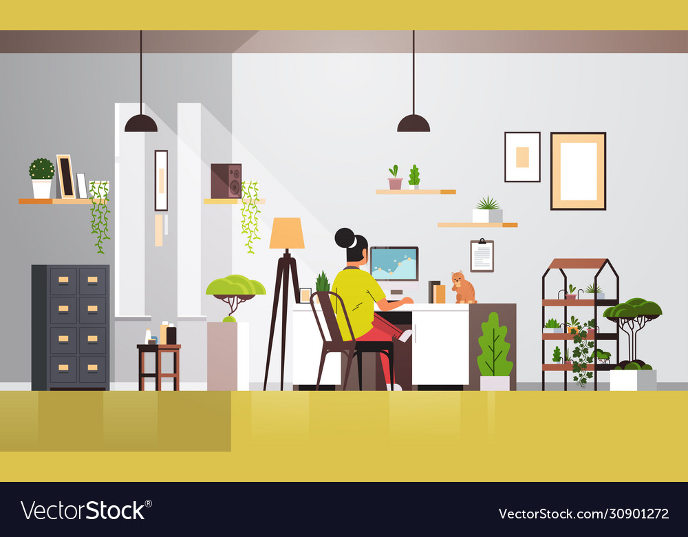 Woman freelancer using computer monitor working Vector Image