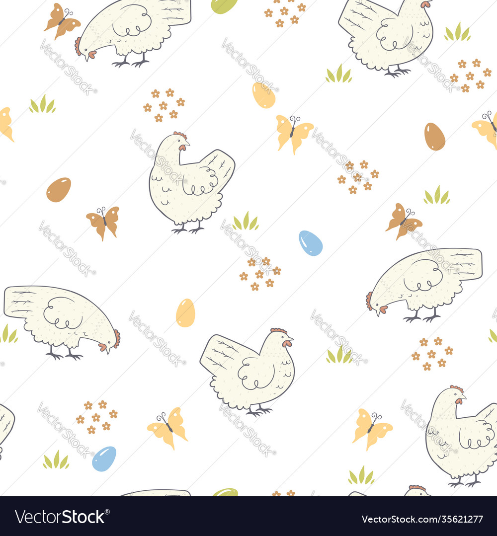 Easter seamless pattern with chickens vector image Easter seamless pattern with chickens