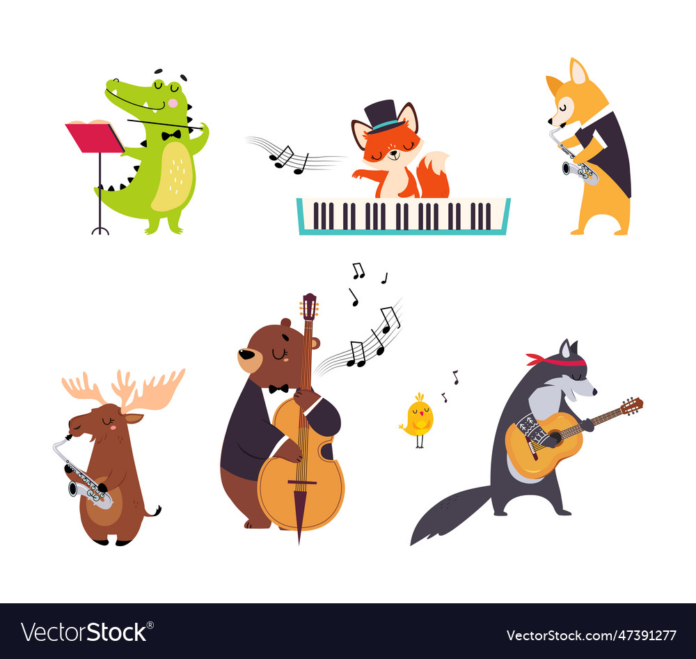 Funny animal character playing musical instrument Vector Image