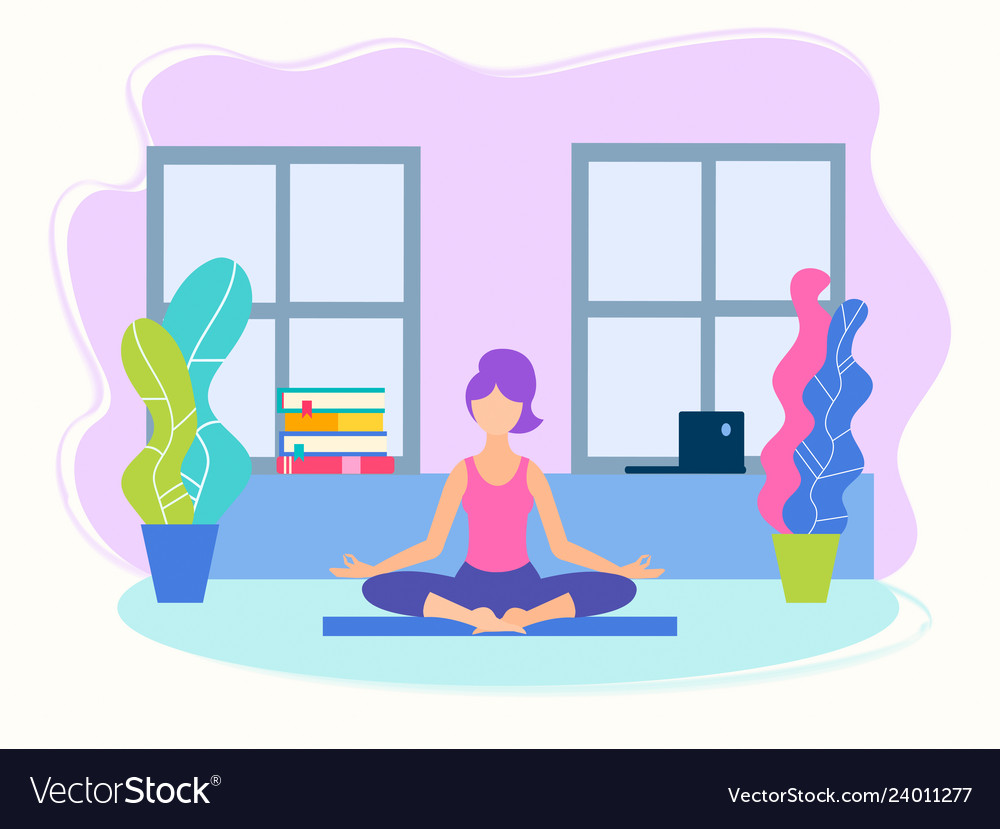 Girl doing yoga in lotus position at home Vector Image