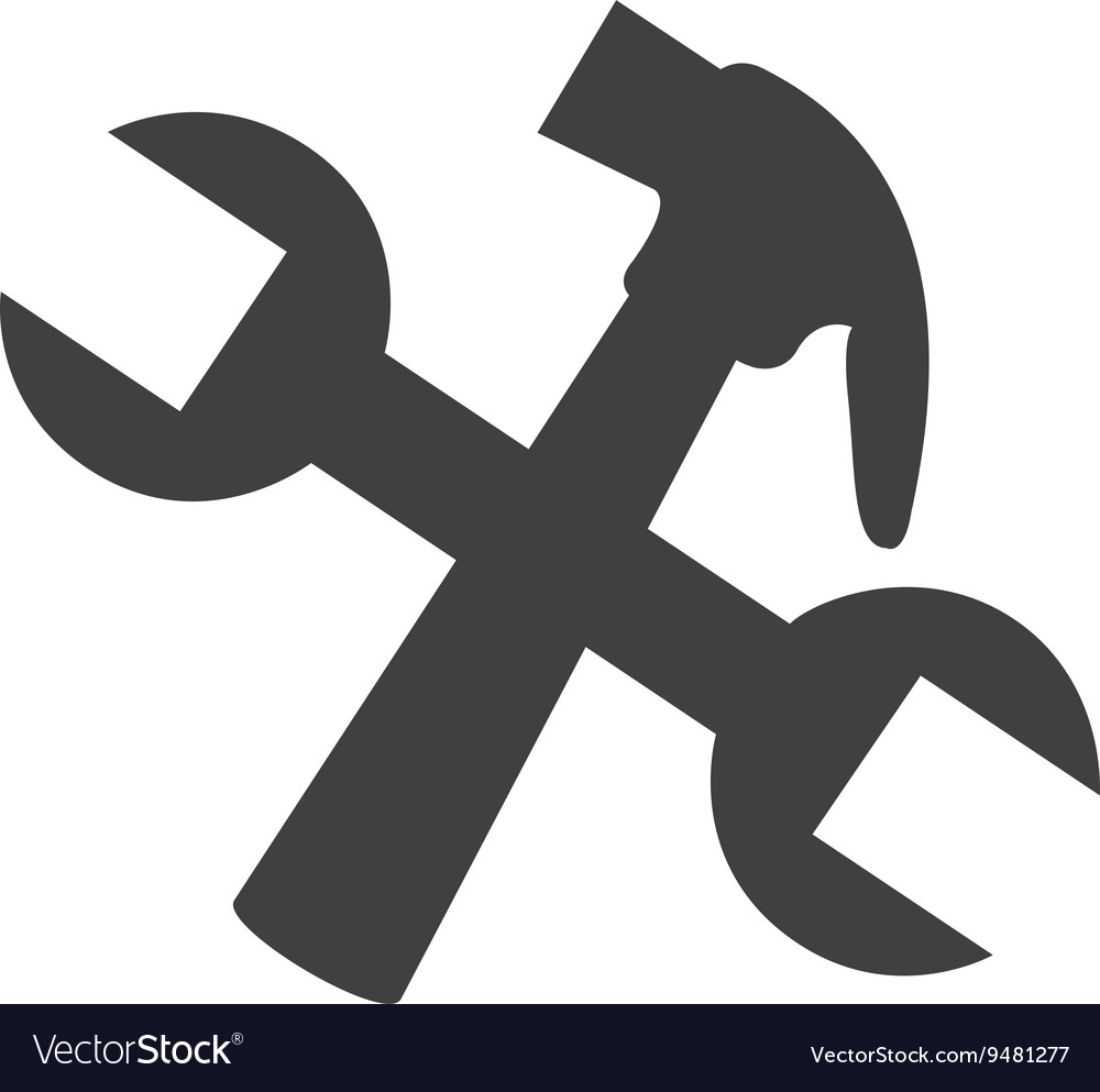 Hammer and wrench repair symbol isolated icon