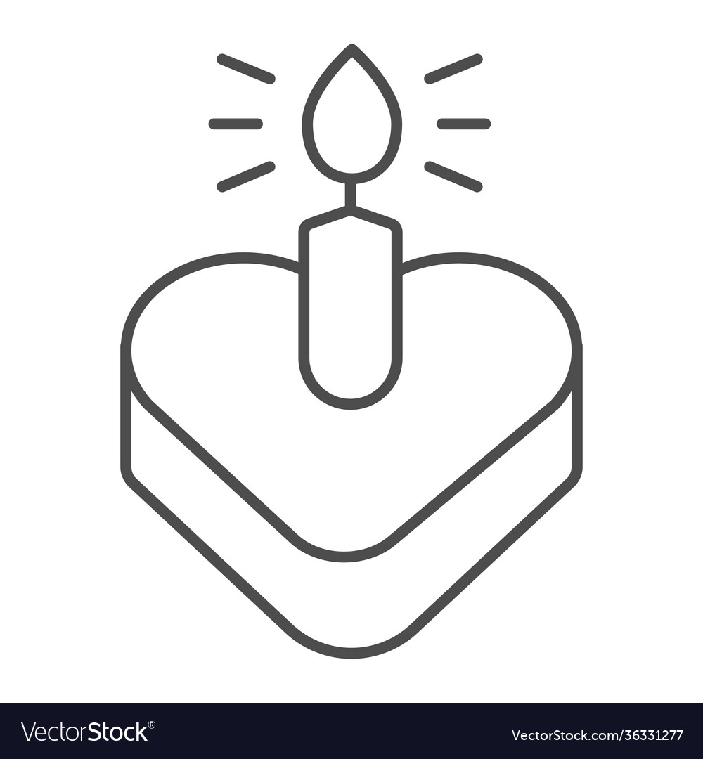 Heart cake with burning candle thin line icon Vector Image