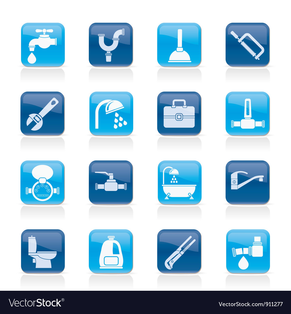 Plumbing objects and tools icons