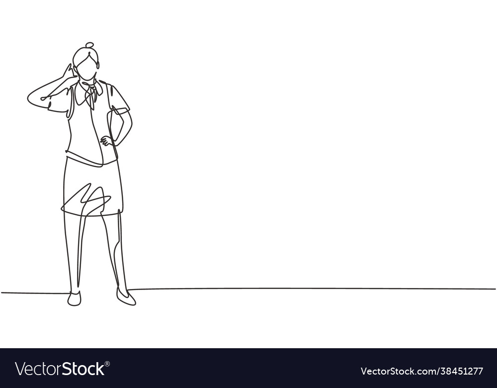 Single continuous line drawing flight attendant Vector Image Single continuous line drawing flight attendant Vector Image