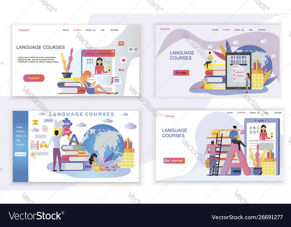 Web page design templates for language courses Vector Image