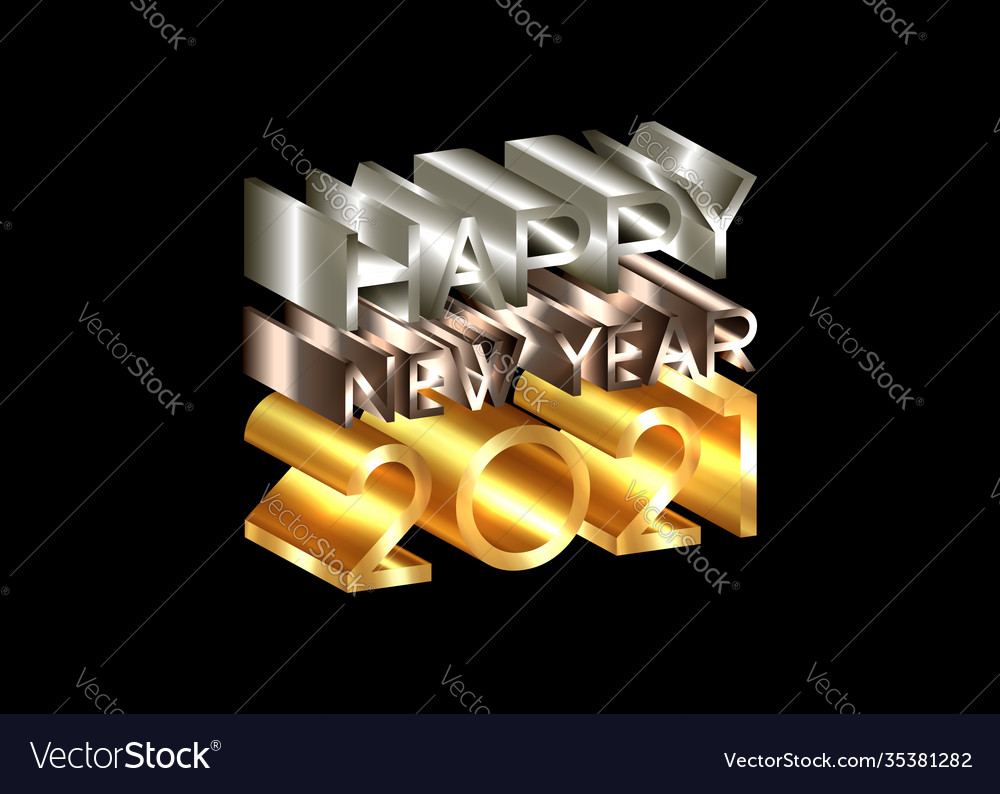 2021 happy new year number and text 3d gold logo Vector Image