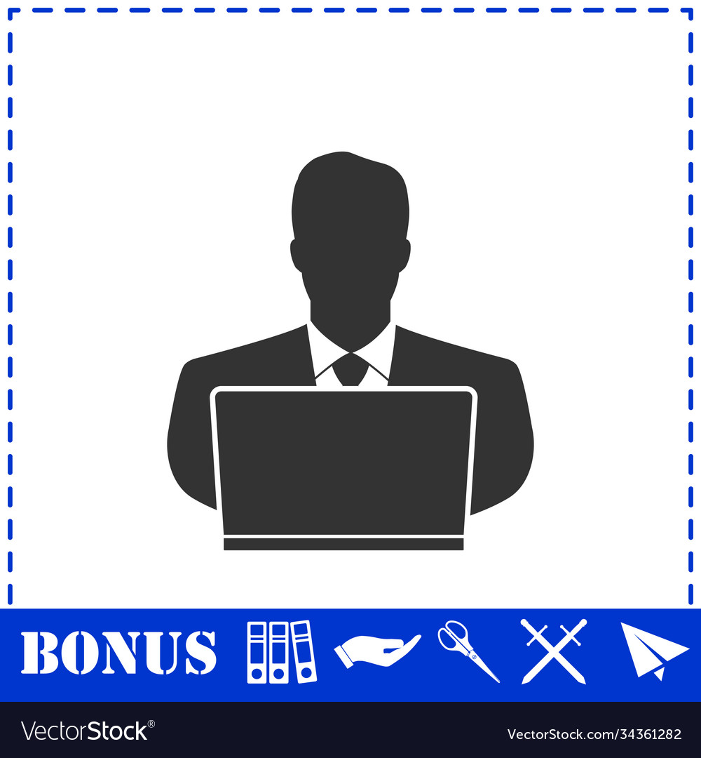 Businessman working on computer icon flat Vector Image