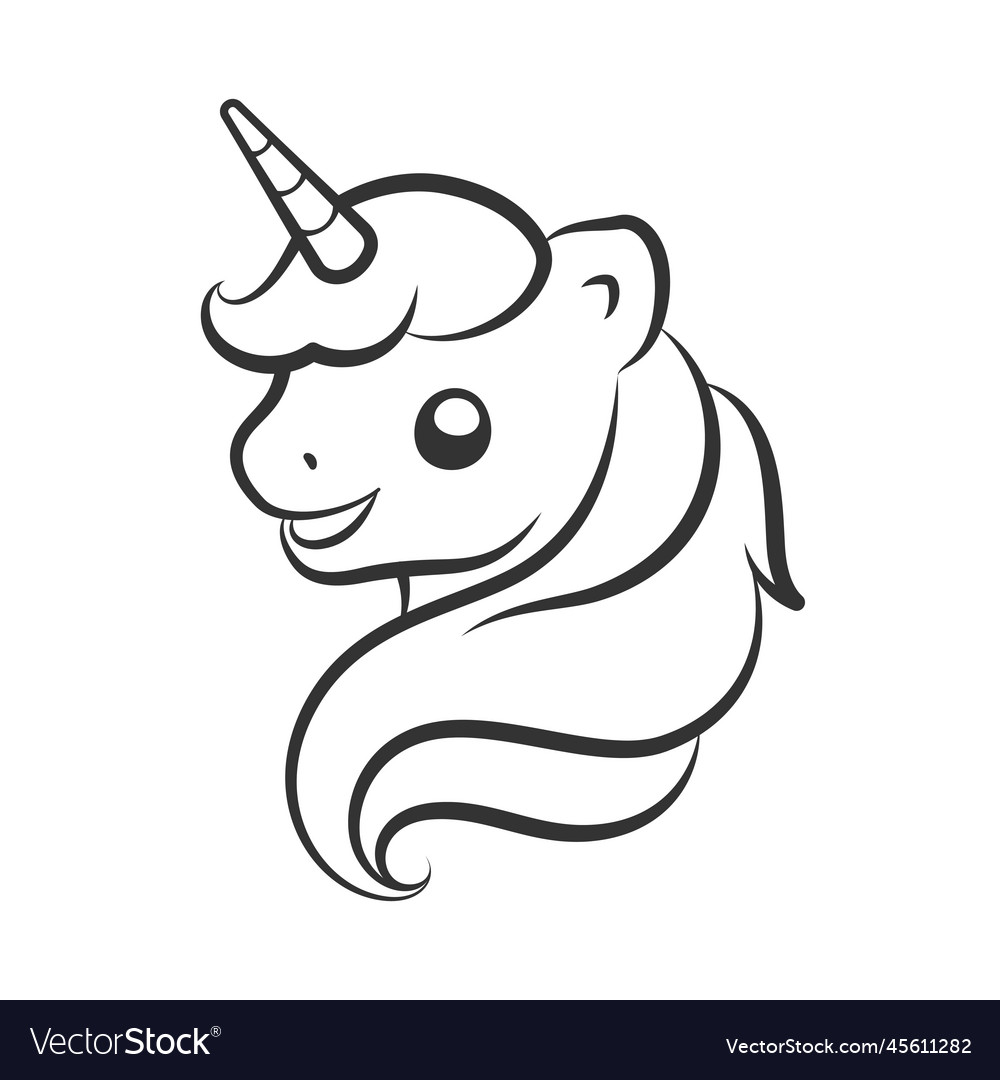 Cute happy unicorn head outline easy coloring Vector Image