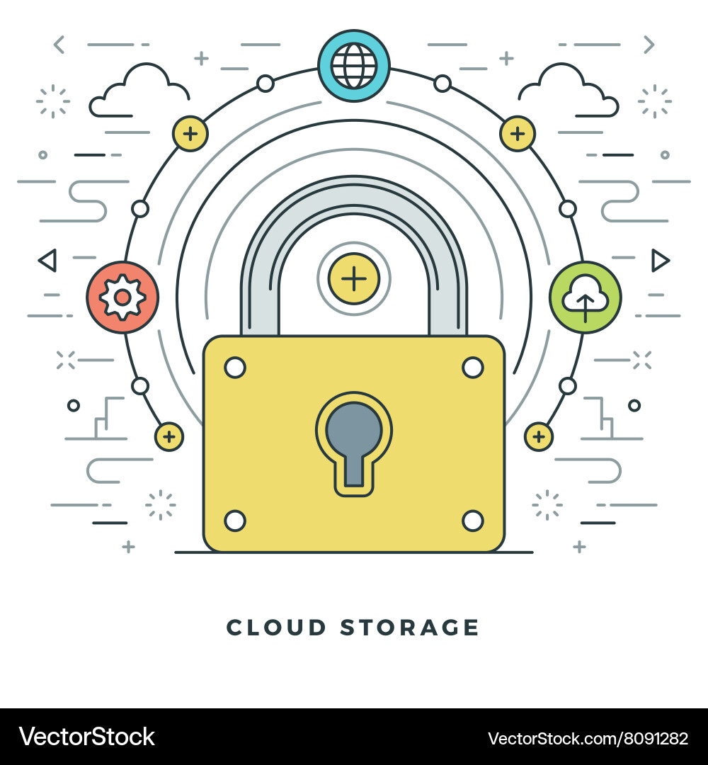 Flat line cloud storage concept Royalty Free Vector Image