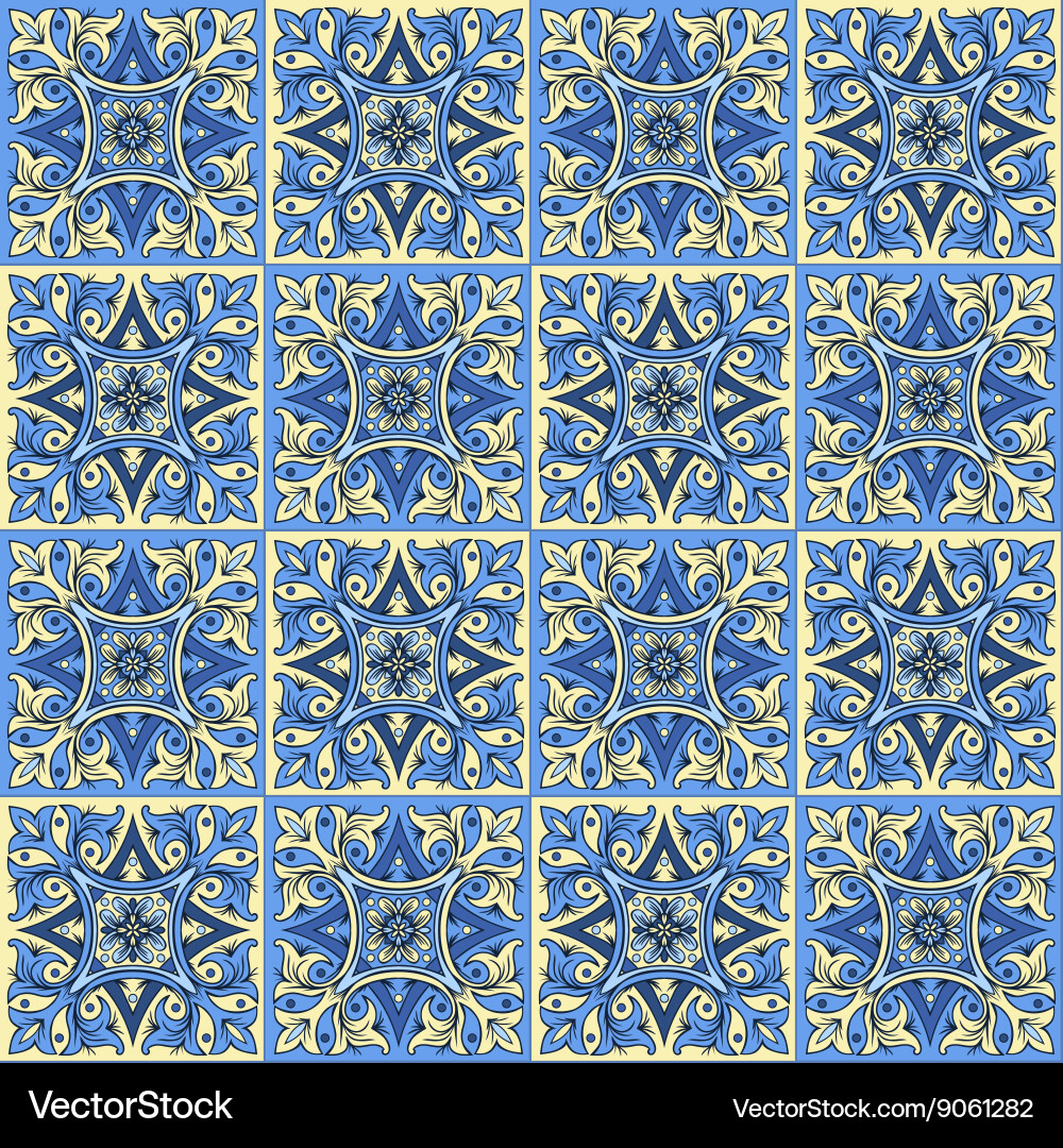 Hand drawing seamless pattern for tile in blue Vector Image