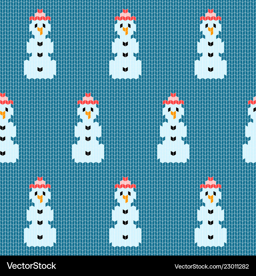 Knitted Christmas Snowman Pattern Red Hat Vector Image