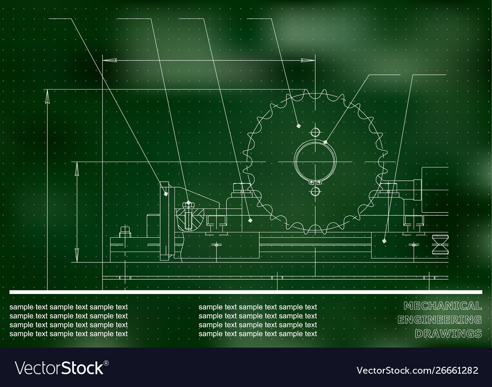 Mechanical drawings engineering background green Vector Image