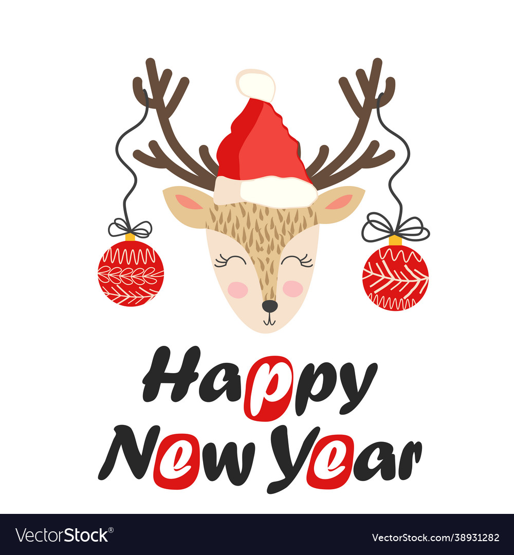 Reindeer with christmas balls on horns Royalty Free Vector