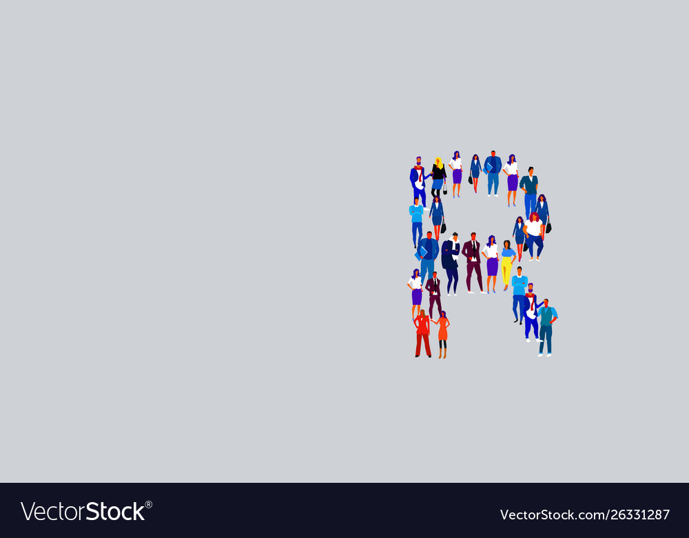 Business people crowd forming shape letter r Vector Image