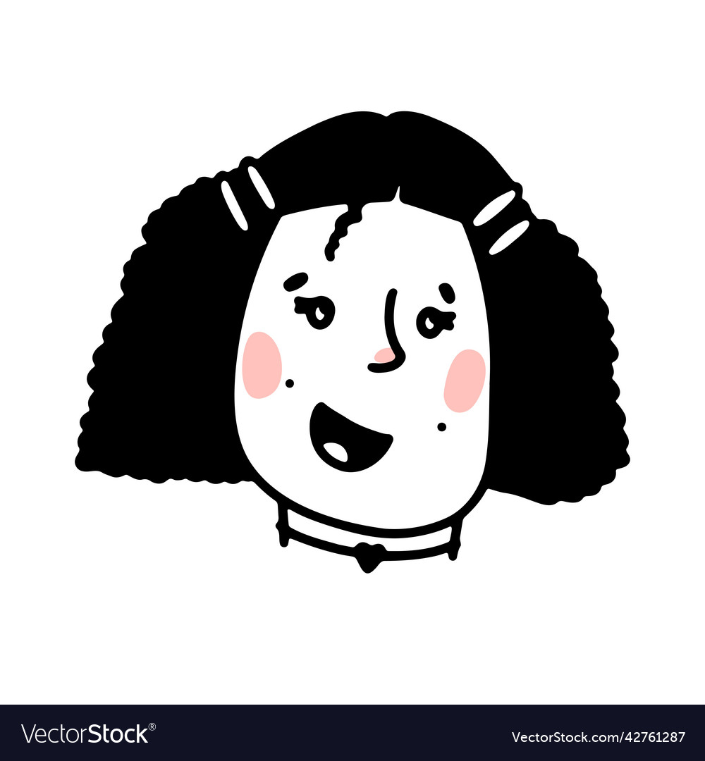 Doodle smiling girl face cartoon curly woman Vector Image