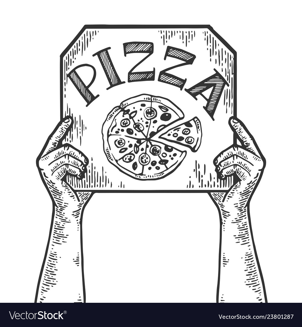 Premium Vector  Pizza in box doodle illustration vector outline sketch  isolated on white